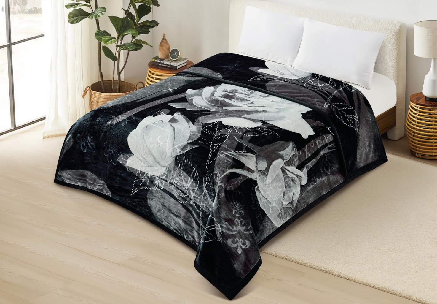 2 Ply Heavy Korean Mink Raschel Queen Size Blanket - Plush, Fleece and Warm for Ultimate Comfort - Fleece Blanket - Weight Blanket 8.8lb 4kg